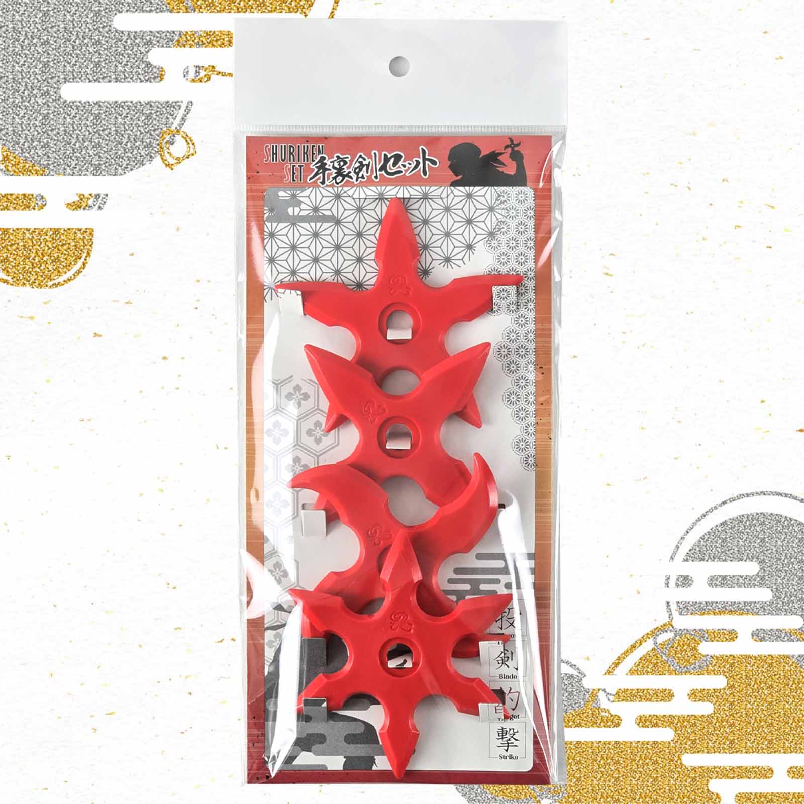 カラーゴム手裏剣 レッド 4点セット-商品画像