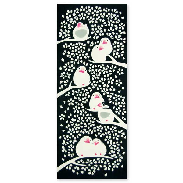 注染手ぬぐい 桜文鳥 生き物 日本製-商品画像