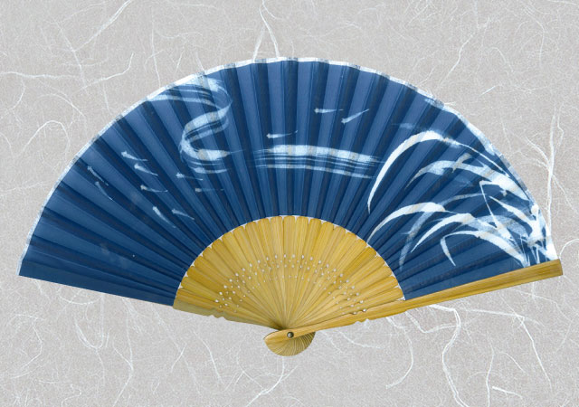 紳士布扇子 白抜墨絵 目高 扇子箱付-商品画像