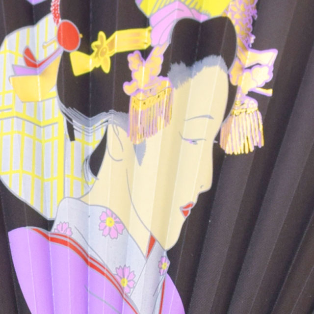 シルク扇子 舞妓さん 黒-商品画像