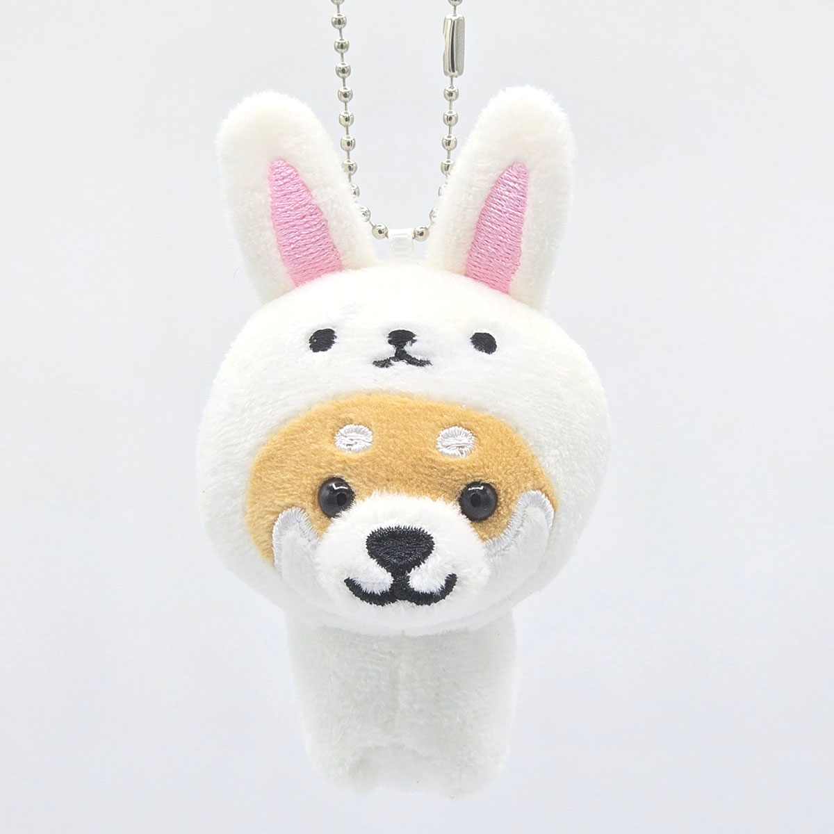 旅するマメしば うさぎ 白 ぬいぐるみボールチェーンキーホルダー