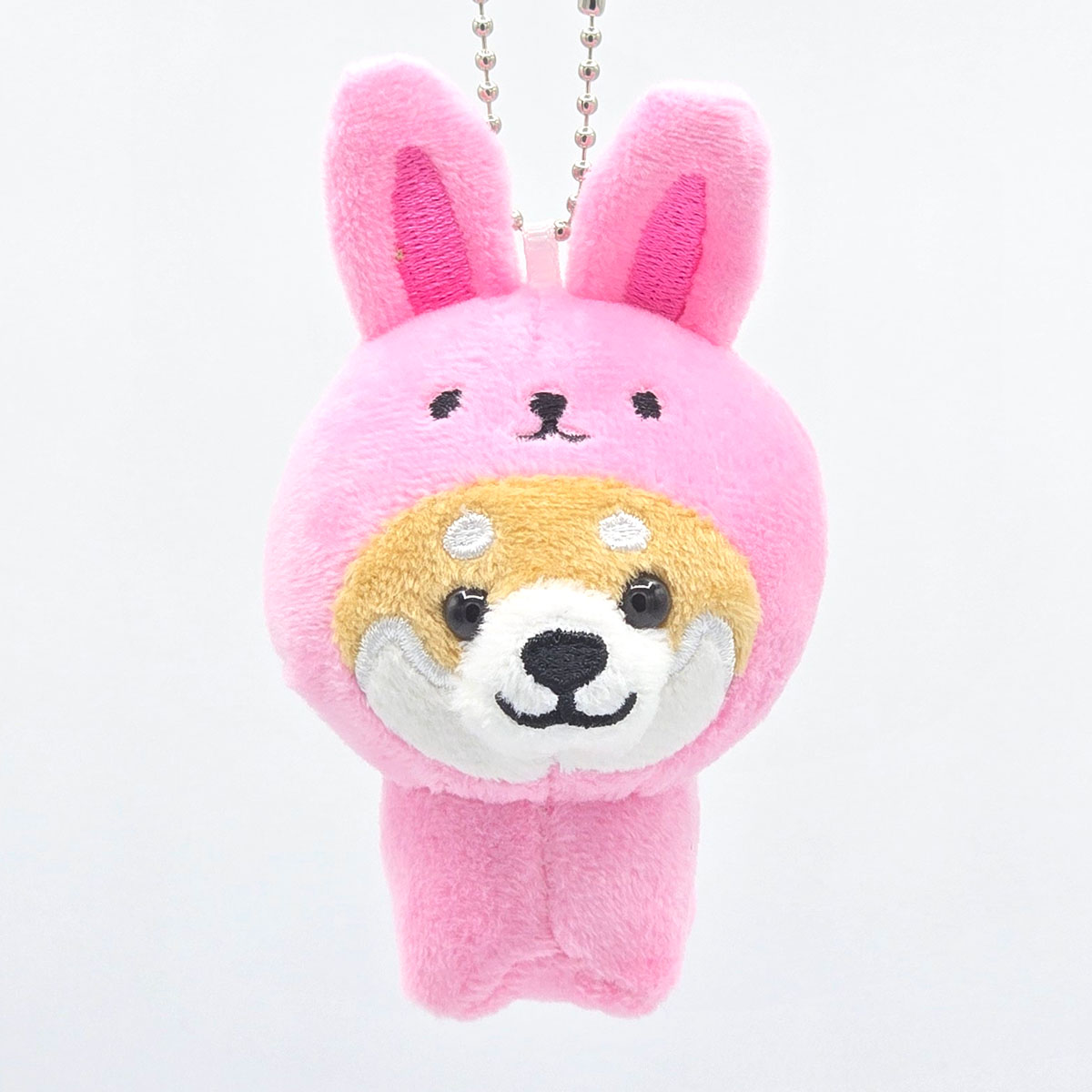 旅するマメしば  うさぎ ピンク ぬいぐるみボールチェーンキーホルダー-商品画像