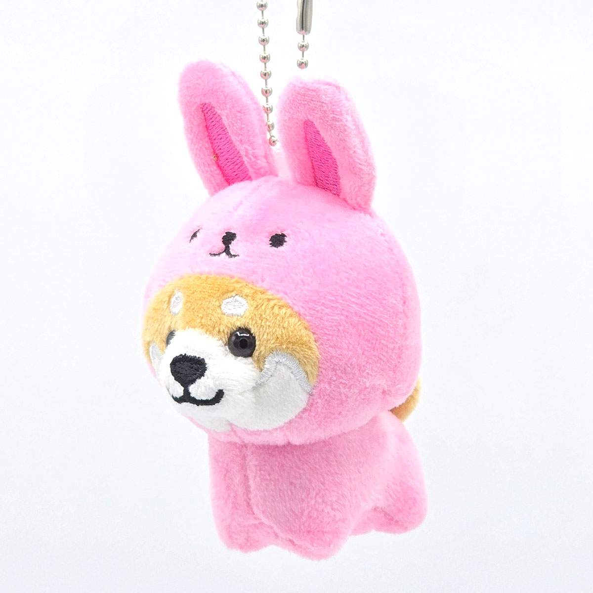 旅するマメしば  うさぎ ピンク ぬいぐるみボールチェーンキーホルダー-商品画像