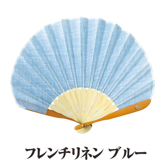 婦人布扇子 フレンチリネン ブルー 扇子箱付-商品画像
