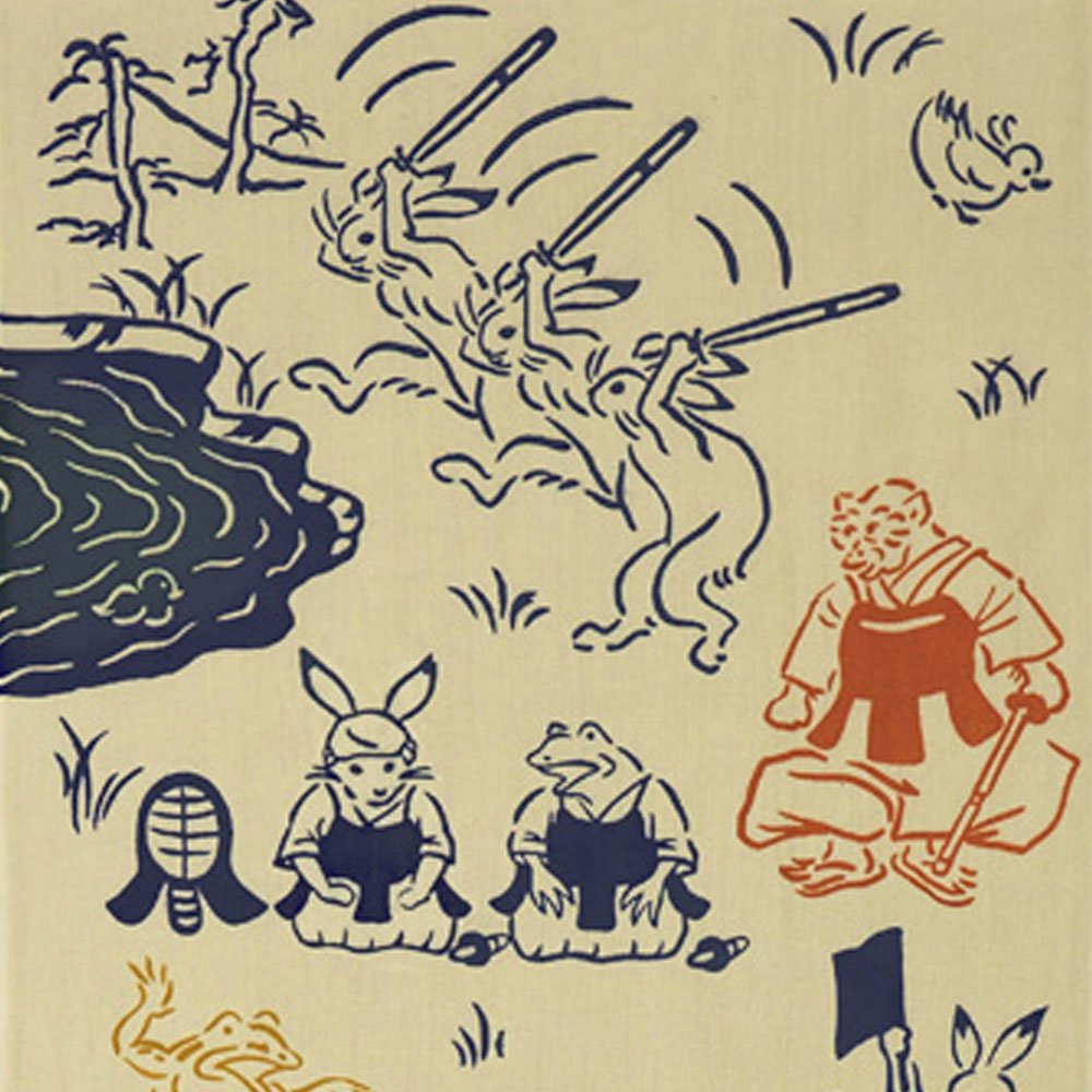 注染手ぬぐい 鳥獣戯画剣道 日本製-商品画像