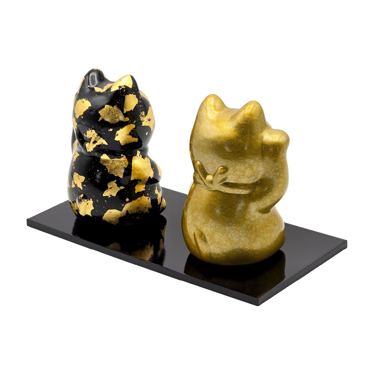 越前漆塗り 招き猫 蒸雲塗り 金・ちぎり箔 黒   KODAI WORKS-商品画像