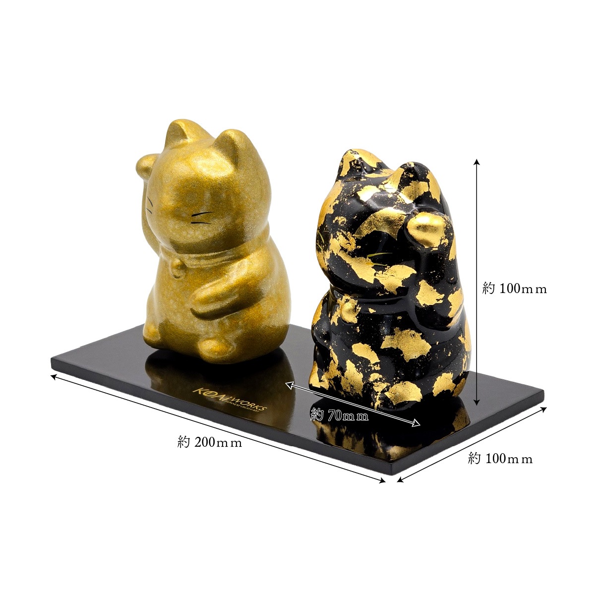 越前漆塗り 招き猫 蒸雲塗り 金・ちぎり箔 黒   KODAI WORKS-商品画像