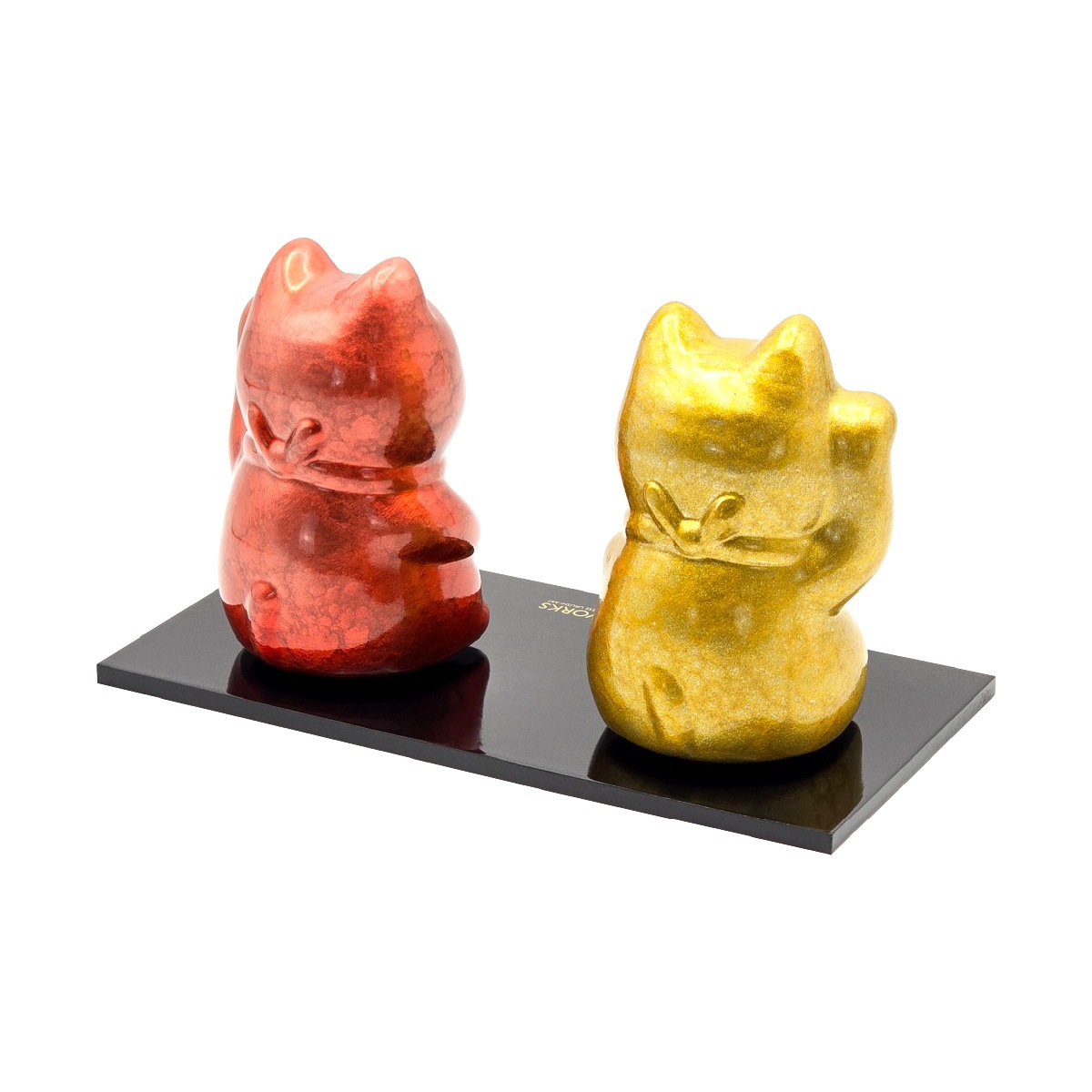 越前漆塗り 招き猫 蒸雲塗り 金・淡赤   KODAI WORKS-商品画像