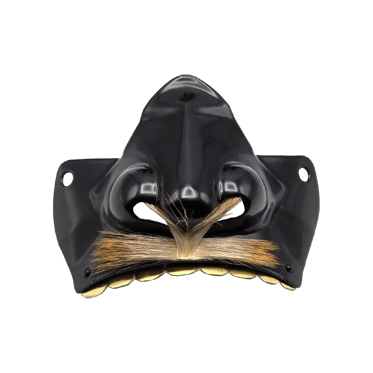 即納品 景光甲冑工房作 鉄製 面頬（めんぽお）黒   [ 日本製 甲冑 面具 烈勢面 鉄仮面 素懸け威し 髭 下頬 ]-商品画像