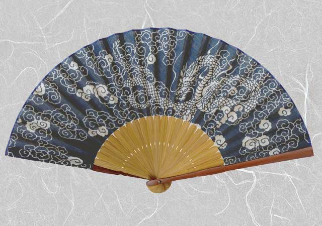 紳士布扇子 浴衣プリント 雲 龍 扇子箱付-商品画像