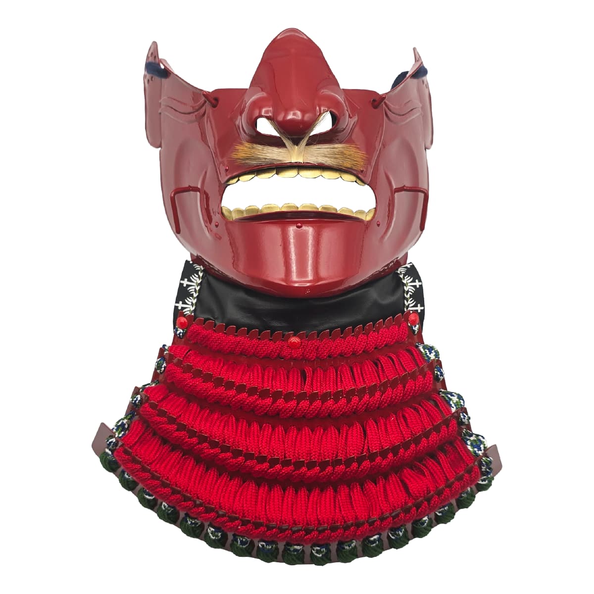 即納品 景光甲冑工房作 鉄製 面頬（めんぽお）赤   [ 日本製 甲冑 面具 烈勢面 鉄仮面 素懸け威し 髭 下頬 ]-商品画像