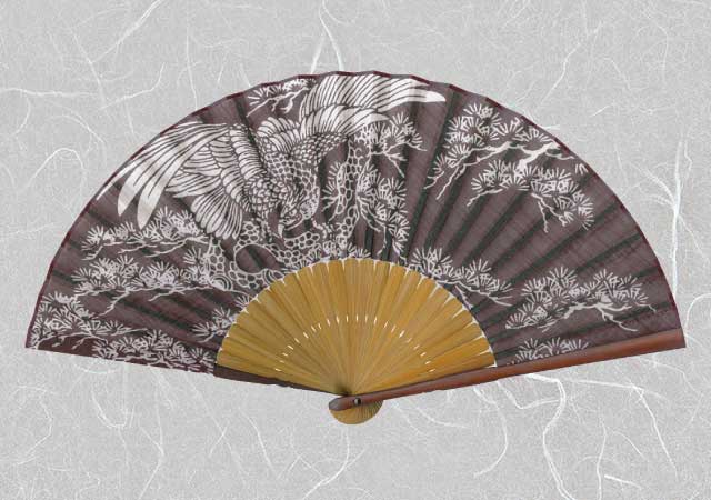 紳士布扇子 浴衣プリント 松 鷹 扇子箱付-商品画像