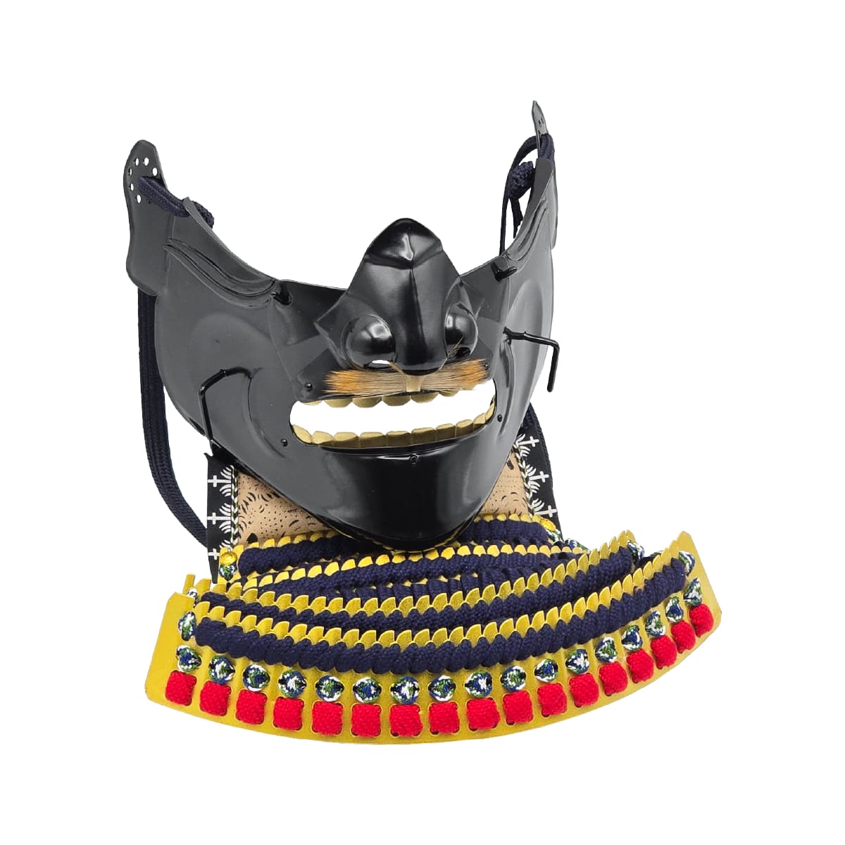 即納品 景光甲冑工房作 鉄製 面頬（めんぽお）黒・金 [ 日本製 甲冑