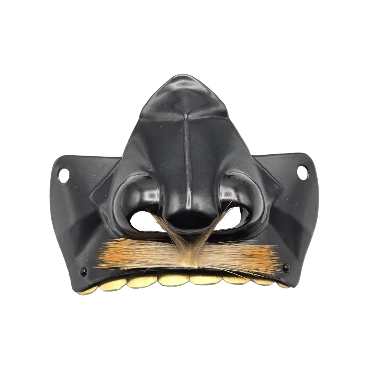 即納品 景光甲冑工房作 鉄製 面頬（めんぽお）黒・金  [ 日本製 甲冑 面具 烈勢面 鉄仮面 素懸け威し 髭 下頬 ]-商品画像