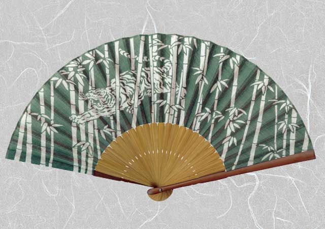 紳士布扇子 浴衣プリント 竹 虎 扇子箱付-商品画像