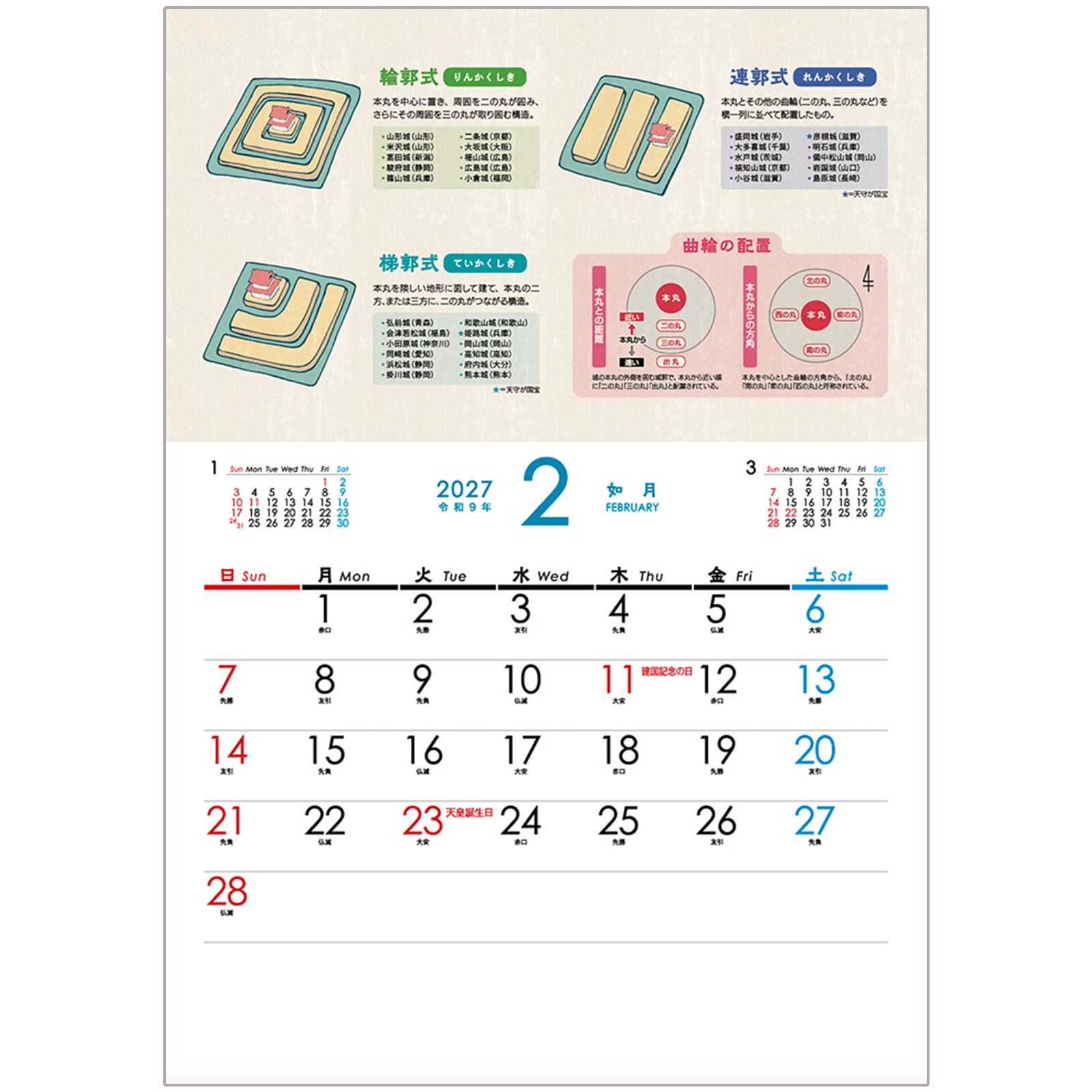 城図解 中綴じ(A3) 壁掛けカレンダー（2027年版）-商品画像