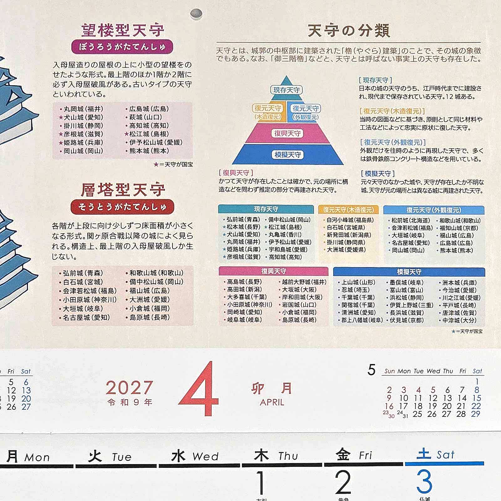 城図解 中綴じ(A3) 壁掛けカレンダー（2027年版）-商品画像