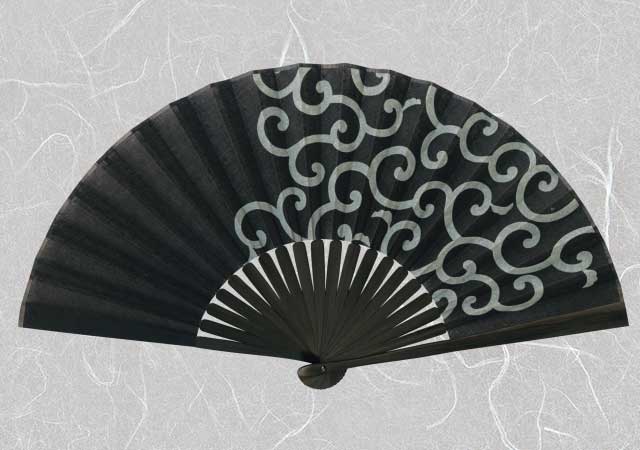 紳士布扇子 唐草 黒唐草 扇子箱付-商品画像