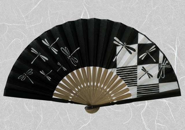 紳士布扇子 手拭プリント とんぼ 扇子箱付-商品画像