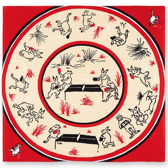 手捻染小風呂敷 鳥獣戯画 卓球 日本製-商品画像