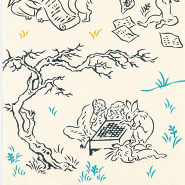 注染手ぬぐい 学校 鳥獣戯画 日本製-商品画像