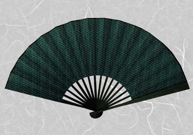 紳士布扇子 網代柄 緑 扇子箱付-商品画像