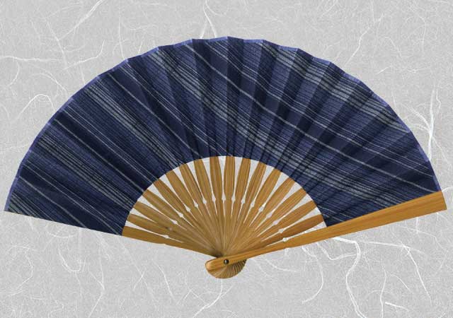 婦人布扇子 会津木綿 紺 扇子箱付-商品画像