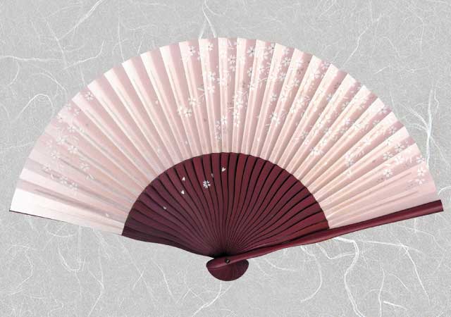 婦人紙扇子 こぼれ絵 桜 ピンク 扇子箱付-商品画像