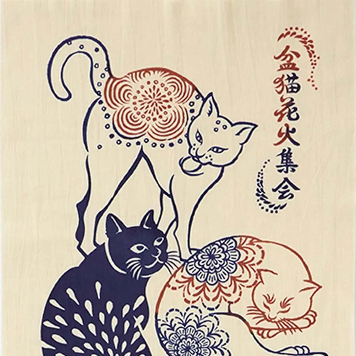 注染手ぬぐい 盆猫花火集会 日本製-商品画像