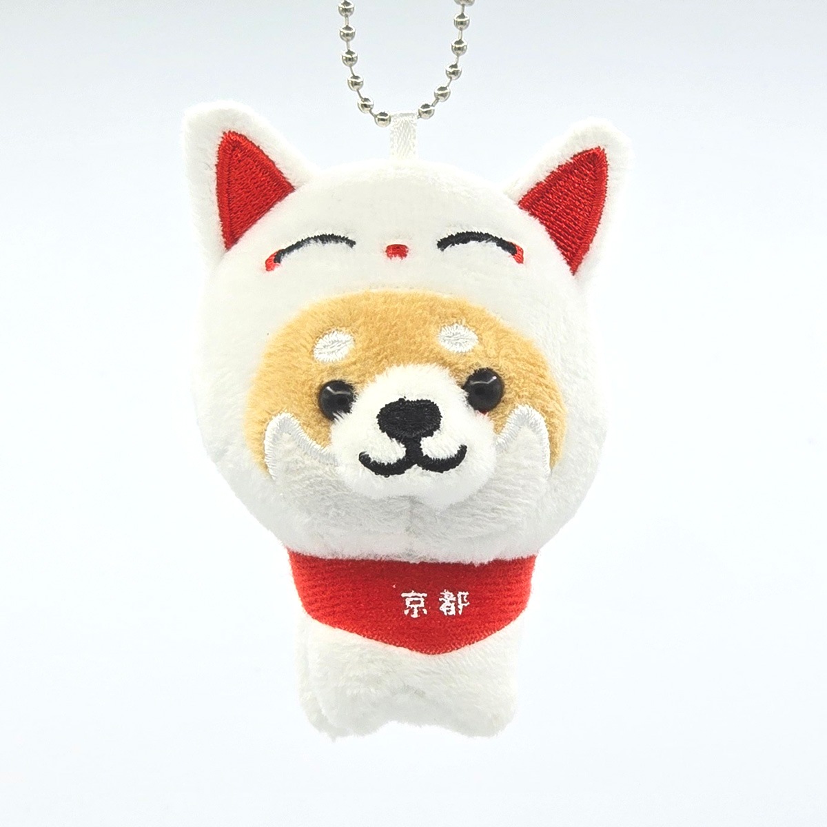 旅するマメしば 伏見稲荷 白キツネ ぬいぐるみボールチェーンキーホルダー-商品画像