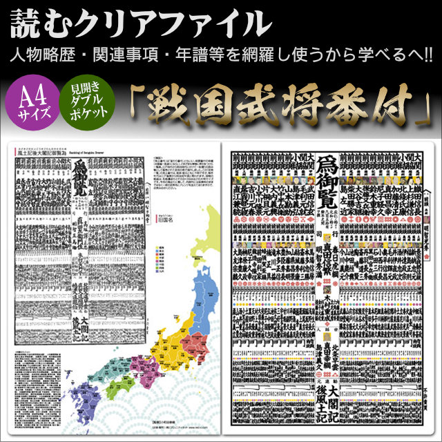 読むクリアファイル 戦国武将番付 見開ダブルポケット式-商品画像