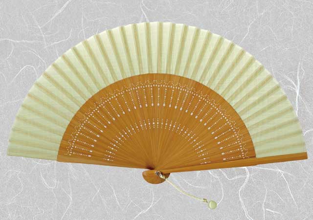 婦人布扇子 伝統色 柳色 扇子箱付-商品画像