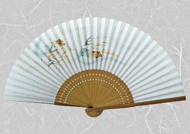 婦人紙扇子 春雨風 水地 葦流水 扇子箱付-商品画像