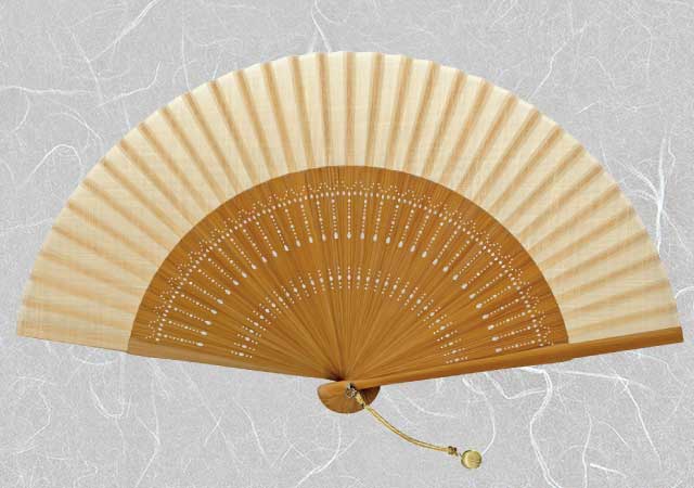 婦人布扇子 伝統色 杏色 扇子箱付-商品画像