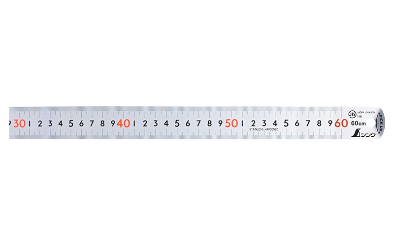 ピックアップスケールシルバー60㎝㎝表示上下1㎜ピッチ赤数字入