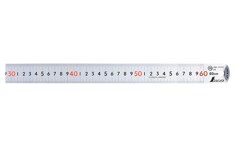 着尺 ピックアップスケールシルバー60㎝㎝表示上下1㎜ピッチ赤数字入