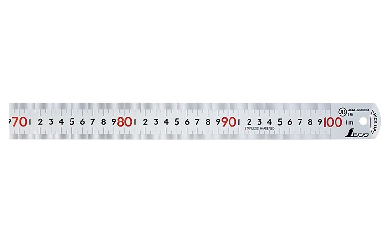 ピックアップスケール シルバー1m㎝表示上下1㎜ピッチ赤数字入