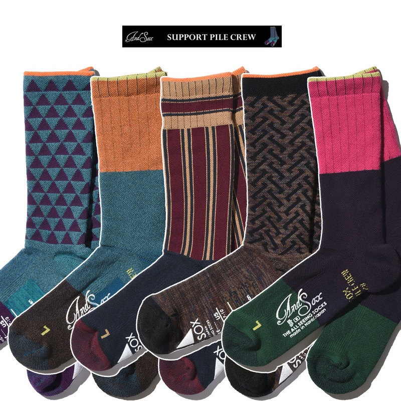 【ANDSOX アンドソックス】SUPPORT PILE CREW<br>靴下 ソックス 女性用 男性用 日本製【コンビニ受取対応商品】【RCP】