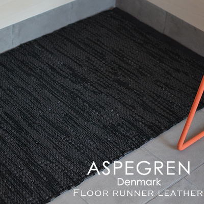 Aspegren アスペグレン フロアーランナー レザー ブラック 約70×130cm<br>フロアマット/綿/キッチンマット/ラグ【コンビニ受取対応商品】【RCP】