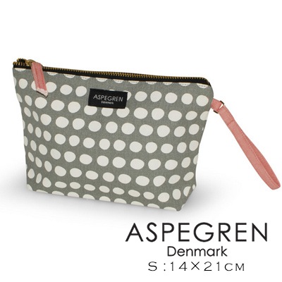 Aspegren アスペグレン ドットポーチ グレー Sサイズ<br>PVCコーディング/綿/インド/小物入れ/化粧品【コンビニ受取対応商品】【RCP】