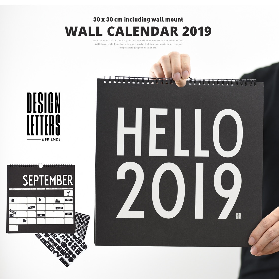 【正規販売店】【DESIGN LETTERS】WALL CALENDAR 2019　ウォールカレンダー 30cm×30cm<br>グラフィックステッカー付き 暦 デザインレターズ Arne Jacobsen アルネ・ヤコブセン【コンビニ受取対応商品】【RCP】