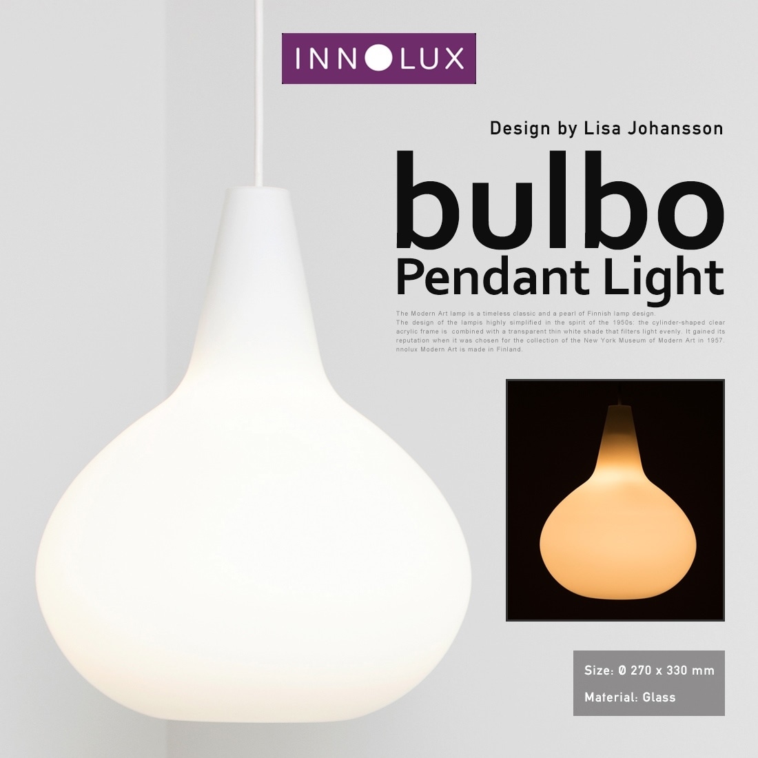 【INNOLUX/イノルクス】bulbo バルボ ペンダントランプ ガラスランプ リサ・ヨハンソン=パッペ フィンランド LED ライト 照明