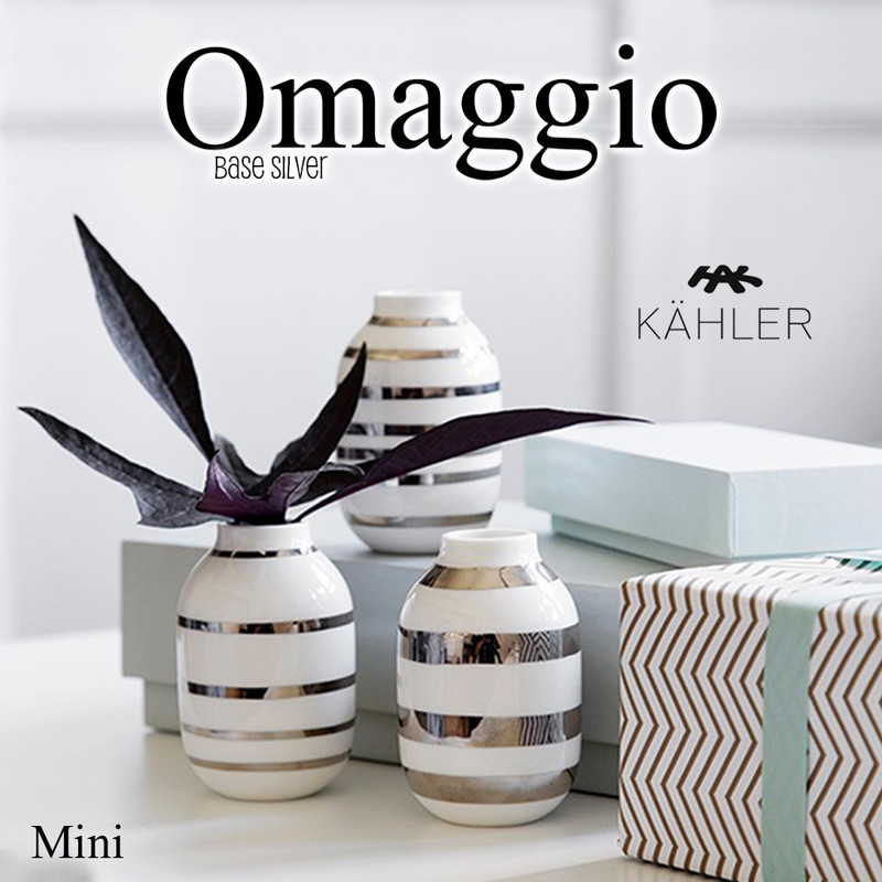 KAHLER ケーラー Omaggio オマジオ シルバーminiature フラワーベース 3個セット H8cm 15350<br>ミニチュア 花瓶 陶器 生け花 北欧 デンマーク Vase 銀 【コンビニ受取対応商品】【RCP】