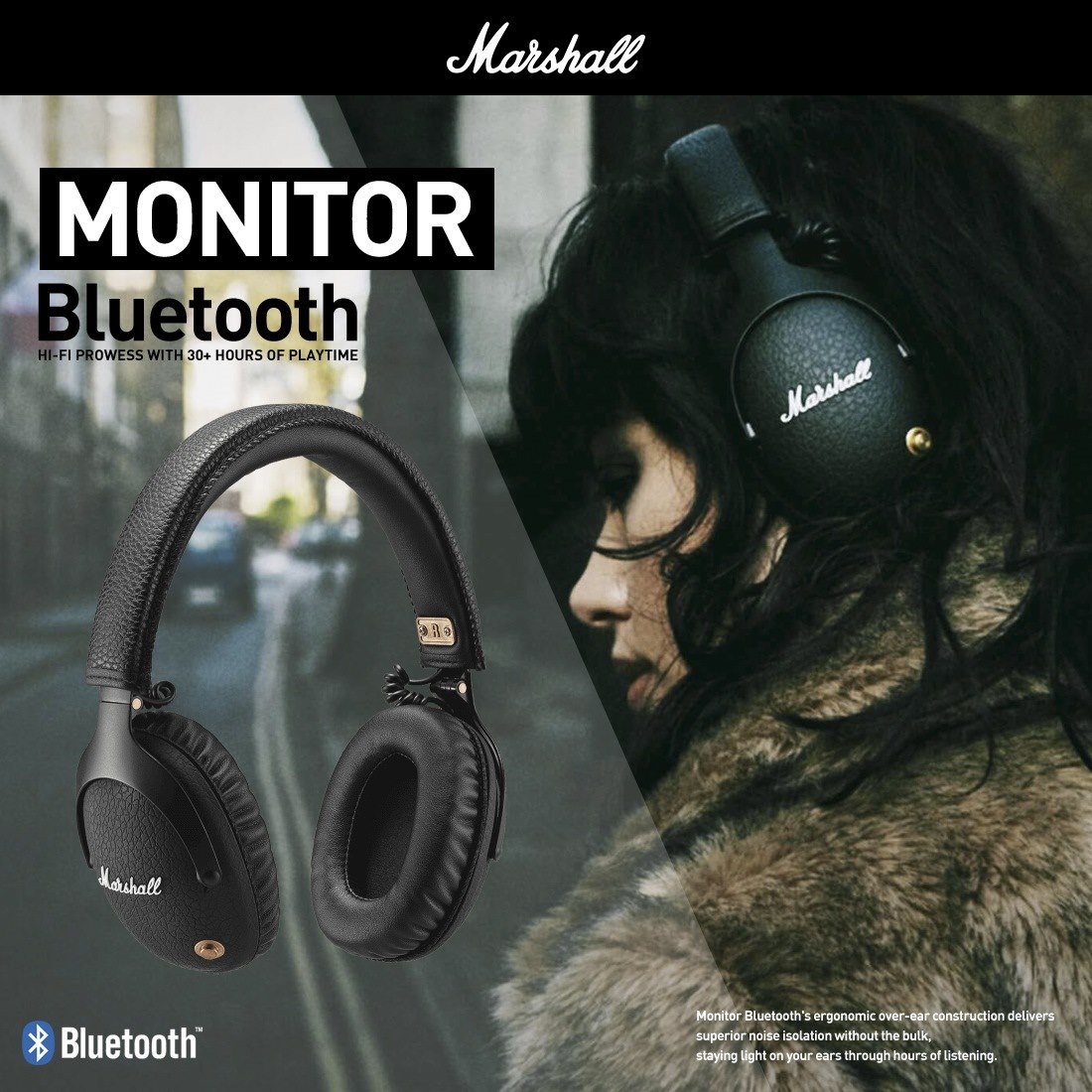 ��Marshall��MONITOR Bluetooth �磻��쥹�إåɥե���<br>�ޡ������/��˥���/Bluetooth 4.2/�֥롼�ȥ�����/�����ʥߥå���/��������/�̶�/�̳ءڥ���ӥ˼����б����ʡۡ�RCP��