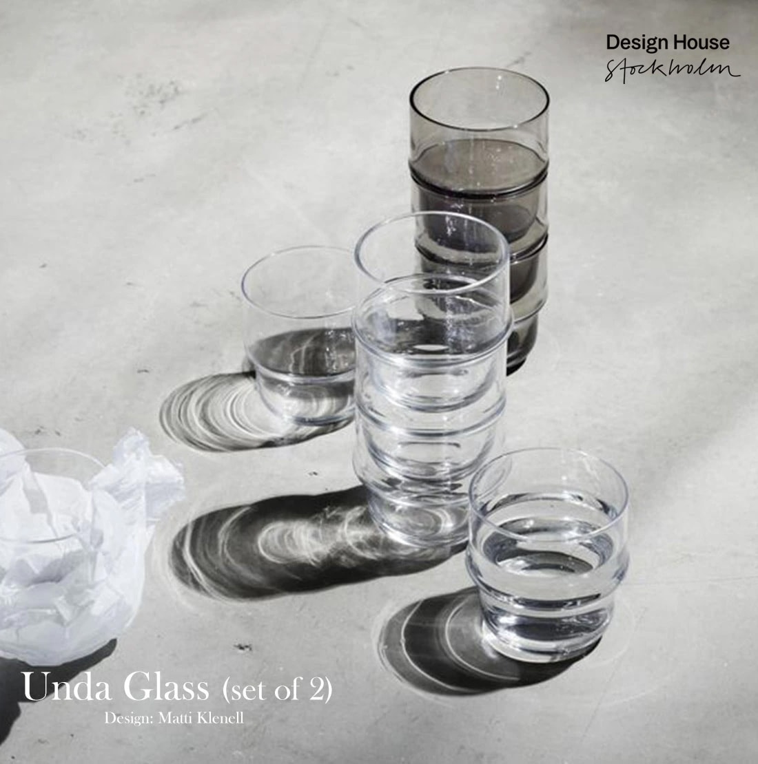 【Design House Stockholm】Unda ウンダ　2個セット デザインハウス ストックホルム グラスコップ/北欧/ギフト/プレゼント/Matti Klenell/食洗器OK