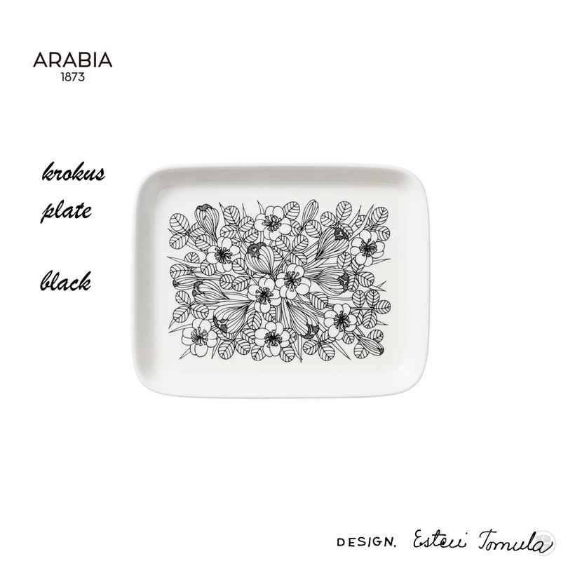 ARABIA アラビア Krokus Plate Black Esteri Tomula クロッカス スクエアプレート ブラック エステリ・トムラ