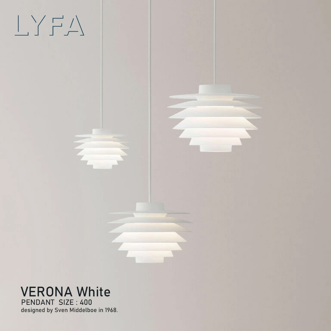LYFA リーファ VERONA ヴェローナ White φ400 ペンダントランプ マットホワイト アルミニウム LED 復刻 北欧照明 スヴェン・ミデルボー