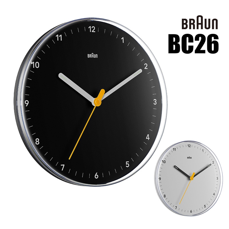 【掛けフックプレゼント】BRAUN ブラウン BC26 Dieter Rams ディーター・ラムス アナログ 壁掛け時計 Φ230 ブラック ホワイト 単三電池<br><br>クラシックなアナログ壁掛け時計【ギフト特集】