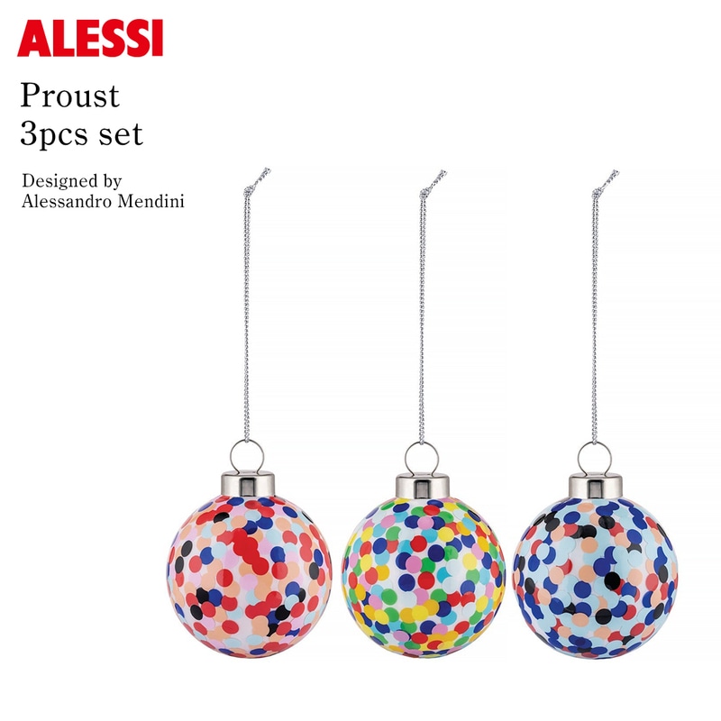 ALESSI Proust 3個セット クリスマス オーナメント アレッシ プルースト Alessandro Mendini アレッサンドロ・メンディーニ 吹きガラス ハンドペイント 装飾 飾り