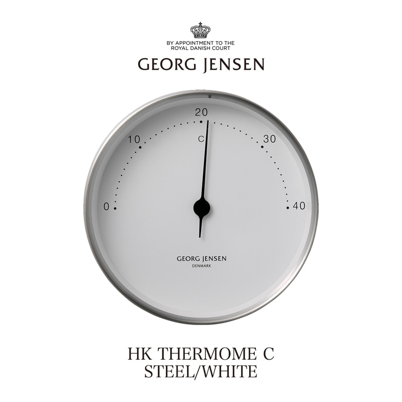 Georg Jensen ジョージジェンセン HK THERMOME C STEEL WHITE コッペル サーモメーター ステンレススティール ホワイトダイヤル 3587588 Henning Koppel ヘニングコッペル 温度計<br><br>摂氏で気温を表示する、エレガントな温度計